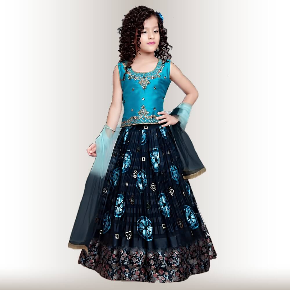 Turquoise Nylon Front Open Lehenga Set | Indian outfits, Kids dress,  Pakistani outfits